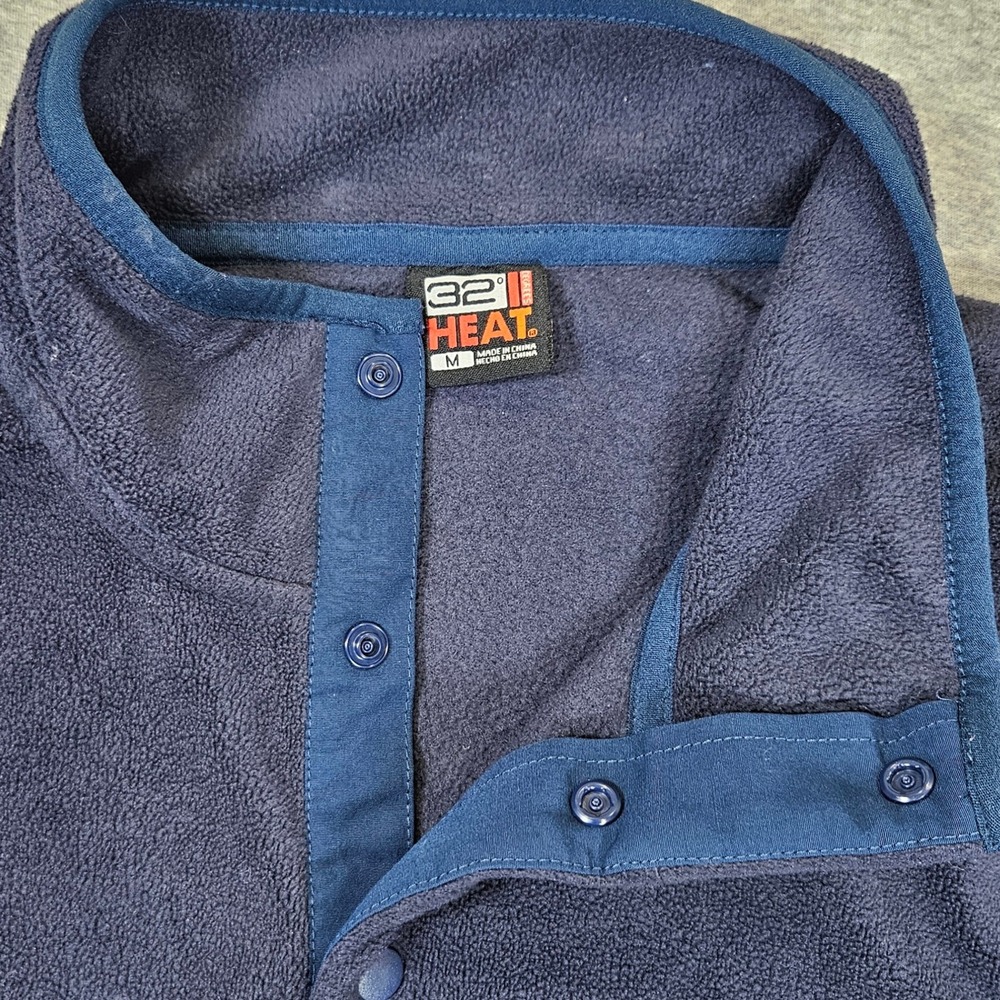32 Degrees Heat Womens Navy Blue Fleece Snap Mock Neck Pullover Sweater Medium